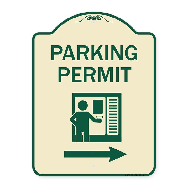 Signmission Parking Permit With Right ArrowHeavy-Gauge Aluminum Architectural Sign, 24" x 18", TG-1824-23401 A-DES-TG-1824-23401 - main